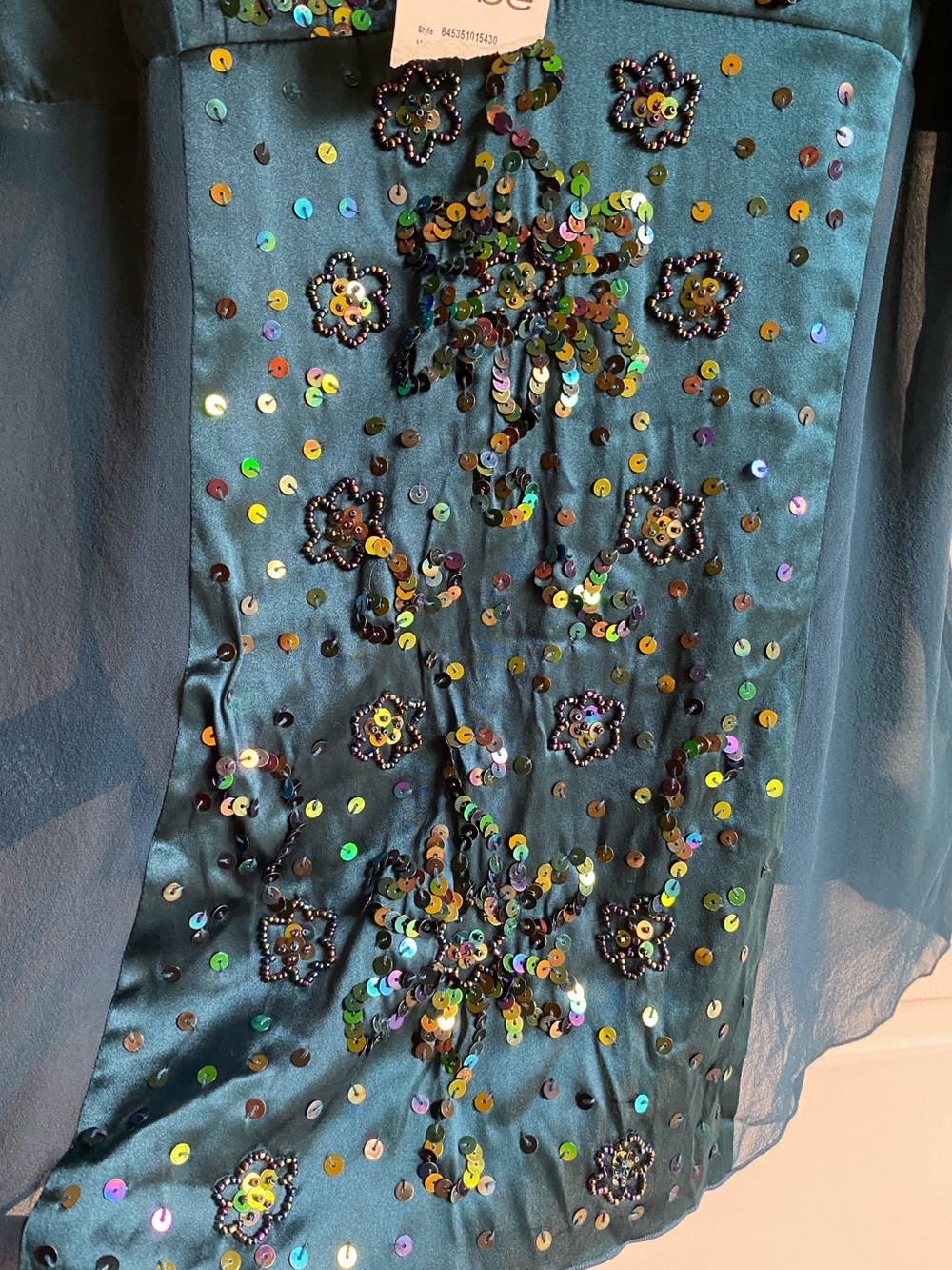 NWT Vintage Y2K Bebe Silk Camisole Embellished with Floral Beads and Sequins L - Picture 3 of 13